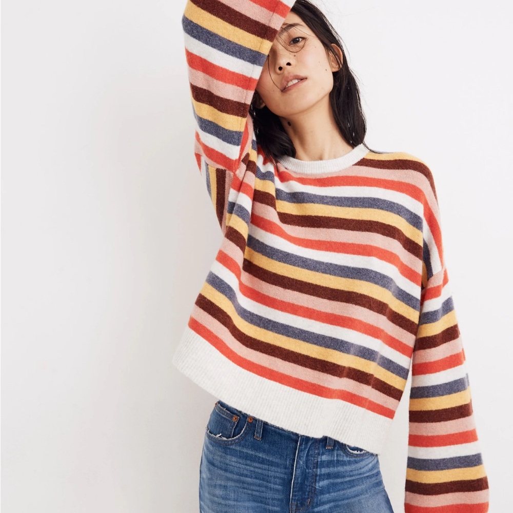 Madewell Wool Blend Cardiff Striped Crewneck Sweater in Coziest Yarn